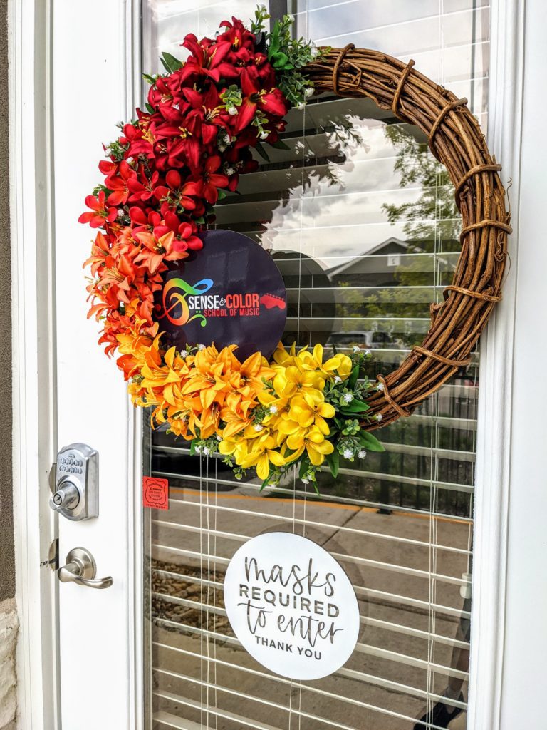 front door with wreath